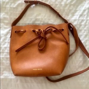 Mansur Gavriel Mini Mini Bucket Bag - Tan with Blue Interior - DUST BAG INCLUDED